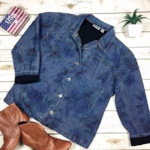 Chico's Design Beaded Jean Denim Jacket Size 2